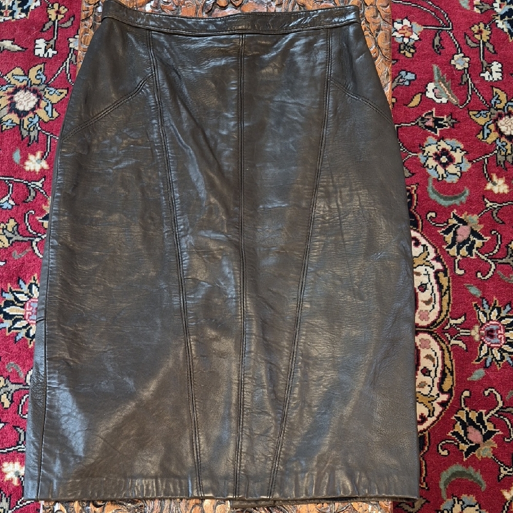 MARQUIS Vintage 90s Leather Skirt Brown Small